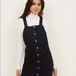 Black Button Up Overall Dress double Breasted